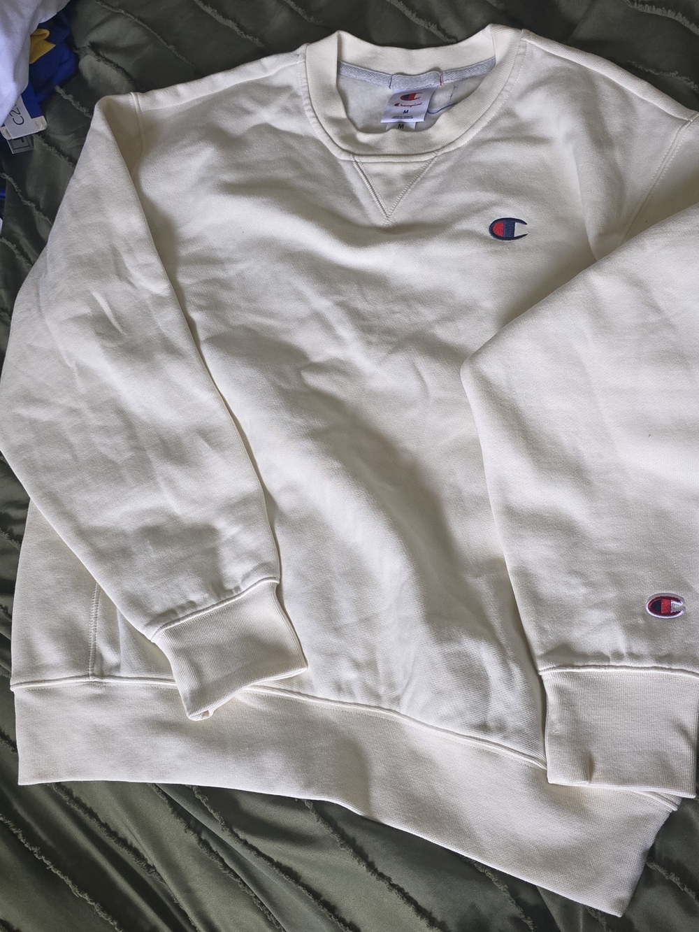 Champion Cream Crewneck Sweatshirt with Logo